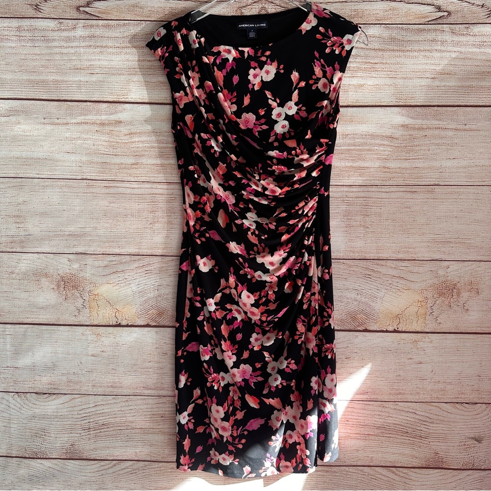 American Living Black and Pink Floral Midi Dress